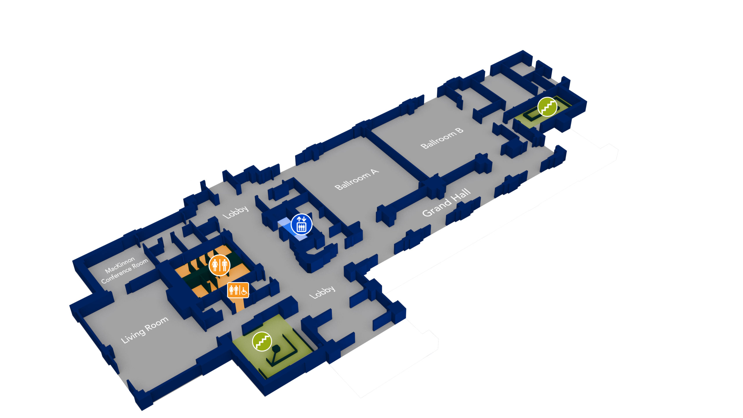 Boise State University 3D Floor plan with blue walls and gray flooring