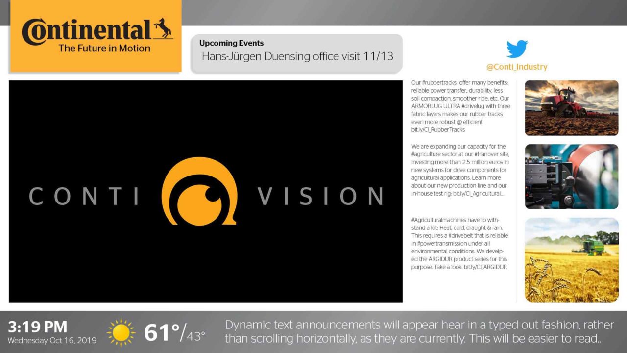 A contivision video with Twitter feed on the right side and a dynamic text boxt