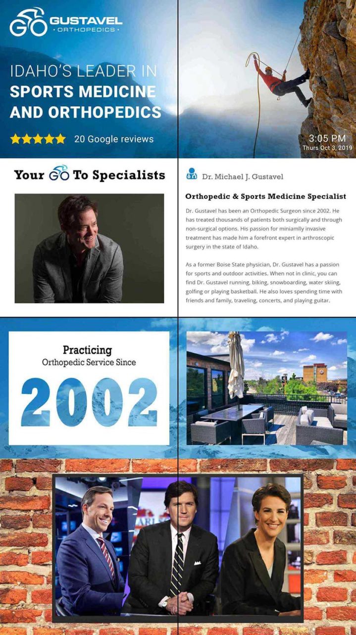 Portrait layout video wall with images and side-text overlays